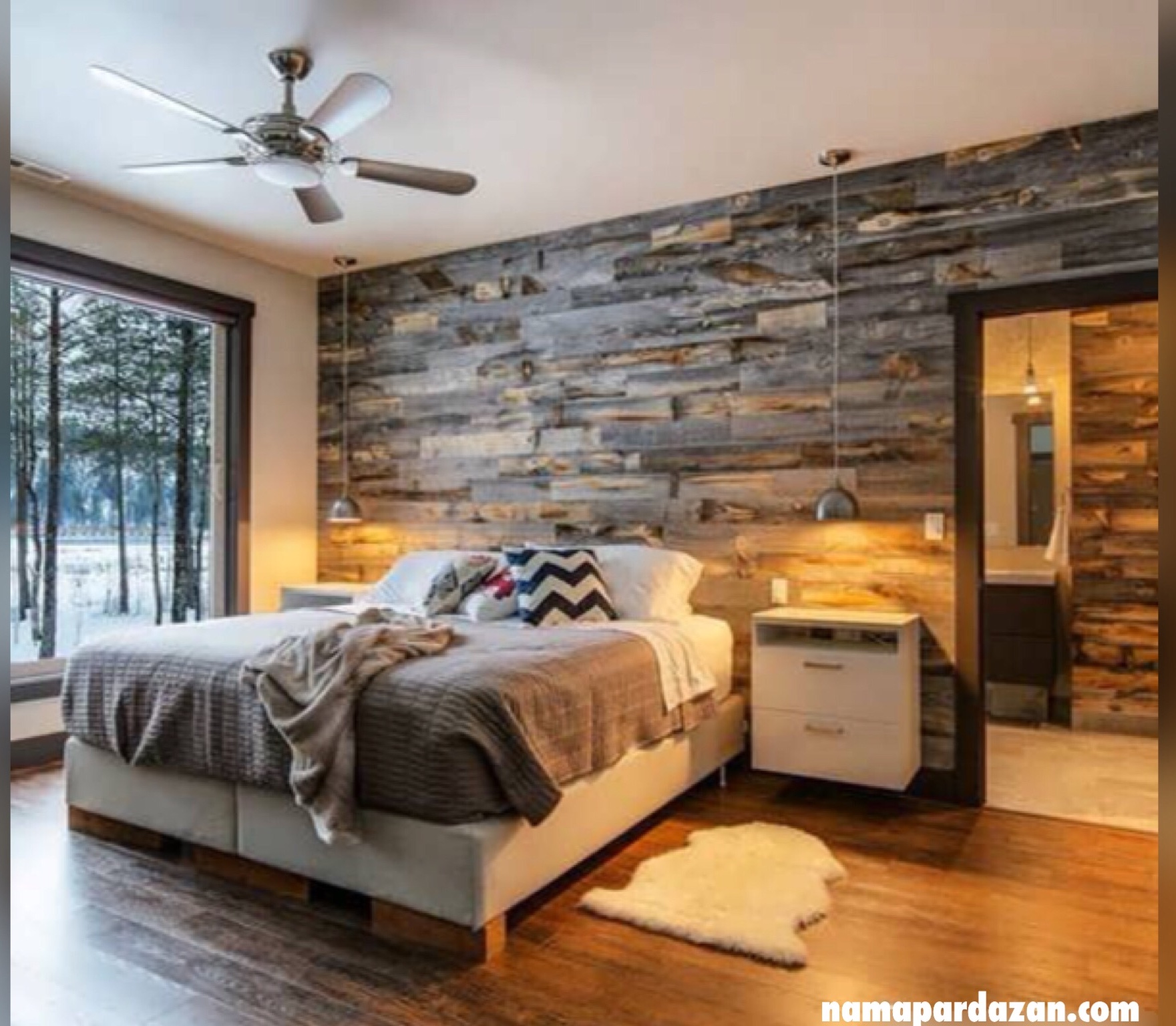 دکوراسیون اتاق خواب  چوبی گرم و صمیمی با طراحی کاربردی و جالب